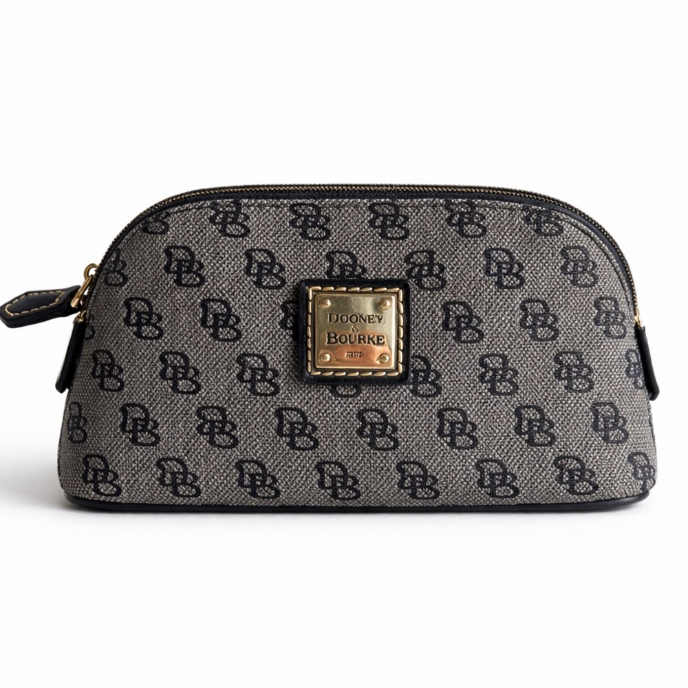 Dooney & Bourke Monogram Canvas Mini Pouch Navy Grey Cosmetic Case Bag